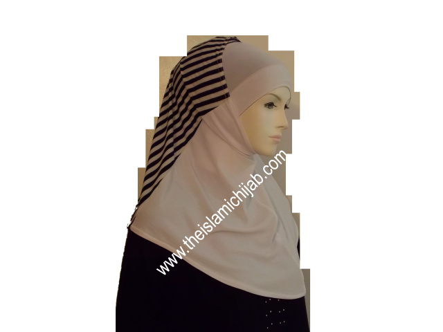 White Double striped 2 piece Hijab 13